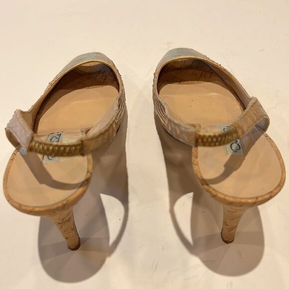 OSCAR DE LA RENTA Women’s Peep Toe Leather Slingback Heels Gold Size 37.5 - Picture 8 of 15